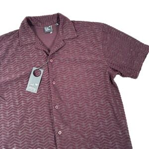 Fried Waters Mens Chevron Camp Shirt Small Burgundy Short Sleeve Button Up NWT